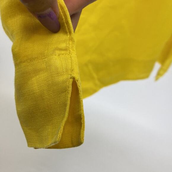 Bryn Walker boatneck boxy oversized lagenlook yellow longline split hem linen - Picture 4 of 6